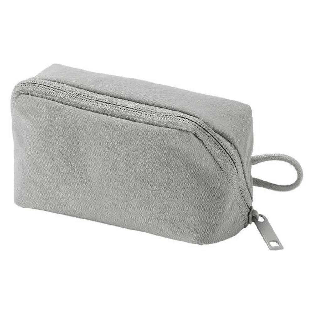 NEW MUJI Wrinkle Nylon Wide Opening Pouch Gray Small Organizer JAPAN